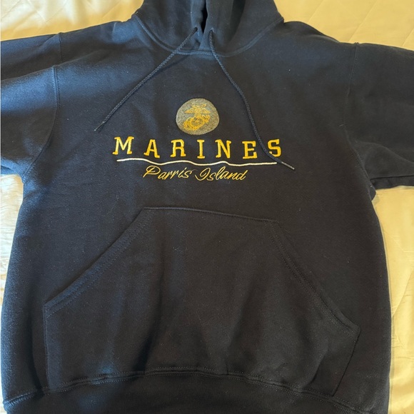 NWT Navy and Gold / Yellow USMC Marines Parris Island Hoodie - Small - Picture 4 of 9
